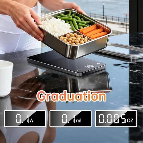 Rechargeable Digital Kitchen Scale, 5kg/0.1g (11lb/0.01oz) Precision Food Scale Electronic. Tempered Glass Weighing Platform, Tare&4 Unit Modes, Perfect for Baking, Bread, Cooking