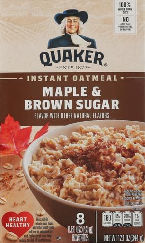 Quaker Instant Oatmeal, Maple & Brown Sugar, 1.51 Oz (Pack of 8)