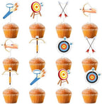 Archery Party Decorations, 24pcs Archery Theme Cupcake Toppers Double-sided Printing Sports Theme Bow Arrow Hunting Cake Decorations for Archery Theme Birthday Baby Shower Party Supplies