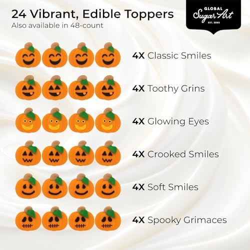 Global Sugar Art Halloween Spooky Pumpkins Edible Royal Icing Decorations 24 Count for Cakes, Cupcake Toppers, Cookies and Chocolates by Global Sugar Art