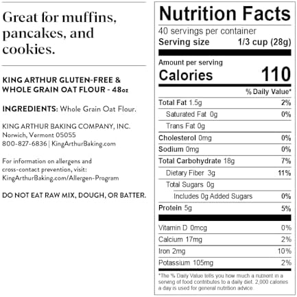King Arthur Baking Company Gluten-Free & Whole Grain Oat Flour 2.5 lbs.
