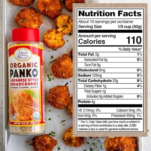 Edward & Sons Organic Japanese Style Panko Breadcrumbs - Panko Crumbs Organic, Perfect for Breading, Low Sodium - 10.5 Oz (Pack of 6)