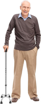 Stainless Steel Walking Stick with 4 Feet, Extendable Crutches for The Elderly Adjustable Walking Aid Stick for Men and Women Nonslip Trekking Pole for Mobility Support