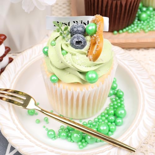 Green Sprinkles for Cake Decorating, 130g/4.6oz Edible Green Pearl Sprinkles Mix, Sugar Candy Pearls for Baking, Cookie Decorations and Cupcake Toppings, Wedding Party Christmas Supplies