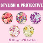 20Pcs Libre 2 Plus Sensor Covers Waterproof & Sweatproof, Latex-Free Lasting Up to 15 Days, Flexible Adhesive CGM Tape No Hole, 5 Flower Patterns Libre 2 Patches Hypoallergenic & Latex-Free