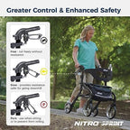Drive Medical Nitro Sprint Foldable Rollator Walker with Seat, Petite Height Lightweight Rollator with Large Wheels, Folding Rollator, Short Rolling Walker for Seniors and Adults, Black