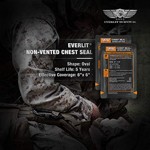 EVERLIT Occlusive Chest Seal Non-Vented Adhesive Dressing for Open Chest Injury and Sucking Chest Wound (6 Count)