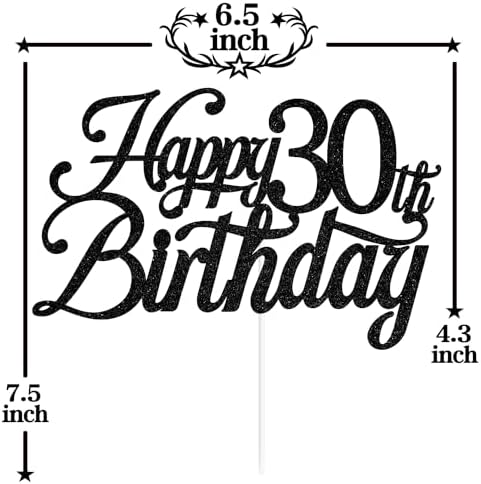Black Glitter Happy 30th Birthday Cake Topper, Rip Twenties/Cheers to 30 Years/Dirty Thirty/Talk Thirty to Me, 30th Birthday Party Decorations Supplies