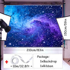 Galaxy Backdrop Outer Space Party Decorations Polyester Starry Night Sky Backdrop Space Tapestry Universe Nebula Theme Photo Background Cosmic with Ribbon (Galaxy, 7x5 Ft)