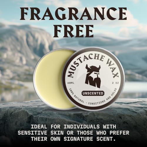 Striking Viking Mustache Wax Kit with Comb - 2 oz, Unscented, Strong Hold - Unscented Mustache Wax for Men & Anti-Static Comb for Precise Grooming - Non-Greasy Formula for Easy Beard Care