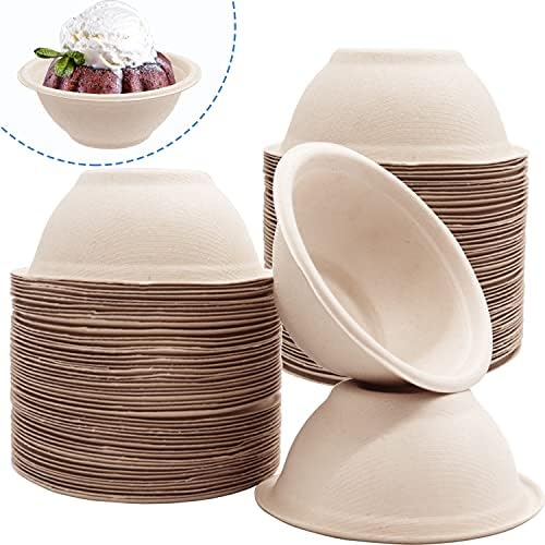 100 Pack Compostable 8 oz Paper Bowls,Heavy-Duty Quality Natural Disposable Bagasse Bowls,Biodegradable Natural Colour Paper Bowls for Salad,Hot Soup,Pasta and Dessert