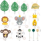 Framendino, 27 Pack Safari Animal Cake Toppers Cute Jungle Wild Theme with Elephant Giraffe Lion Monkey Glittery Tropical Leaves Top Decorationsfor Birthday Shower Party Decor