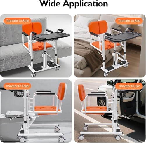 Patient Lift Transfer Chair for Home,180° Split Seat for Elderly,W/Potty,4 in 1 Height Adjustable Patient Transfer Chair for Seniors Elderly Handicapped,Bathroom Wheelchair (Yellow)