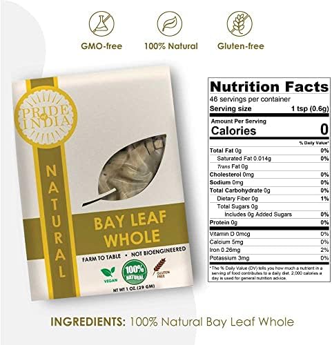 Pride Of India Natural Bay Leaf Whole- 1 oz (29 gm) Resealable Pouch- Certified Pure & Premium Quality Whole Spice - Best used in Soups, Meats, Fish, Tacos etc- Offers Best Value for Money