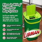 Libman Rinse 'n Wring Mop and Bucket System, Microfiber Dry Wet Mop for Floor Cleaning, Hardwood, Laminate, Tile Cleaner, Dual Chamber Bucket Design, 2 Total Refill Replacement Head Pads