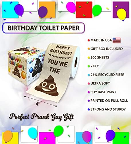 Happy Birthday Toilet Paper Gift - Happy Bday Party Funny Birthday Gift Joke Toilet Paper Prank, Novelty Unique Birthday Presents for Men, Women, Family, Friends - 500 Sheets