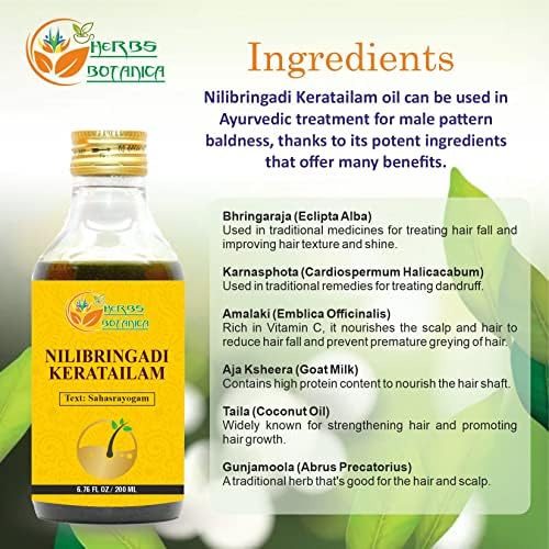Herbs Botanica Nilibringadi Keratailam Neelibhringadi Hair Oil for Scalp, Hair Loss,Ayurvedic Oil for Hair Premature Graying 200ml Bottle