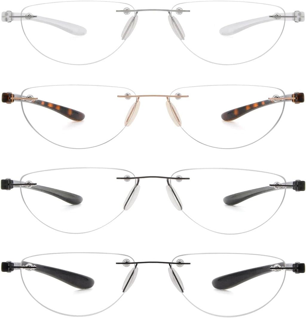4 pack Rimless Reading Glasses for Women and Men +0.75 - Half Moon Readers