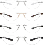 4 pack Rimless Reading Glasses for Women and Men +0.75 - Half Moon Readers