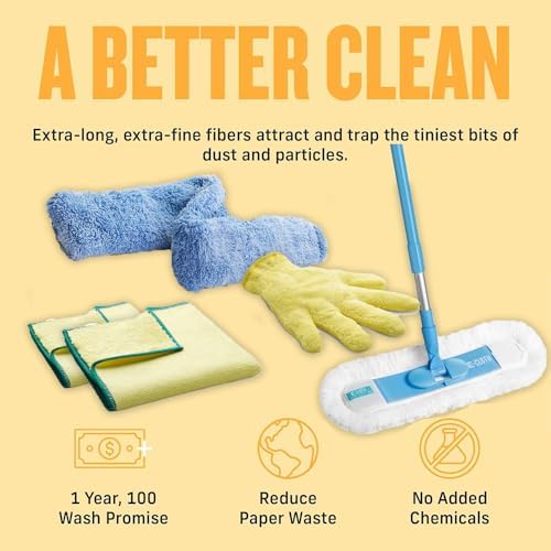 E-Cloth Duster & Cleaning Bundle - Microfiber Cloth Set - Includes Flexi-Edge Floor Dusting Mop, High Performance Dusting Cloth & Glove, Cleaning Wand, and Replacement Mop Head