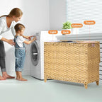 Laundry Hamper with 4 Removable Liner Bags; 176L Handwoven Rattan Laundry Basket with Lid & Heightened Feet; Clothes Hamper with Side Handles