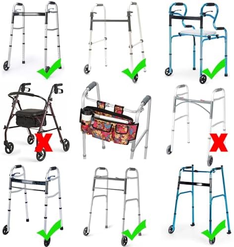supregear Walker Bag, Folding Walker Basket Organizer Pouch Tote with Multiple Pockets and Zippered Compartment for Walker Rollator Scooters Wheelchair, Hook & Loop Design Storage Bag (Floral)