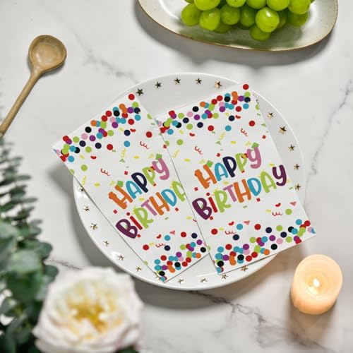 Horaldaily 100 Birthday Disposable Paper Decorative Guest Napkins, Happy Birthday Dots Streamers Hand Towel for Party Lunch Dinner Kitchen Bathroom