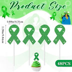 Marspark 48 Pieces Green Ribbon Cupcake Toppers Picks Cake Decorations Mental Health Awareness Cake Topper for Psychology Awareness Party