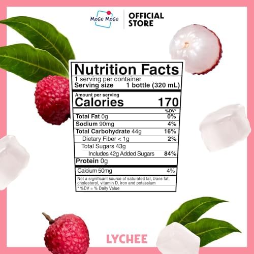 Mogu Mogu Lychee Juice Drink with Nata de Coco (Coconut Jelly) – Chewy Fruit Beverage for Kids & Adults, 6 Pack Bottles, 10.82 fl oz Each