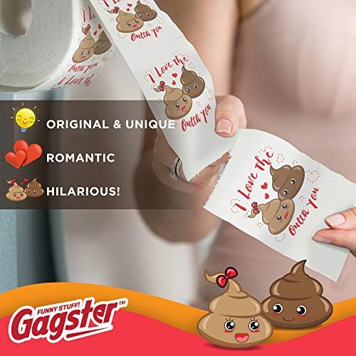 Romantic Toilet Paper Roll by Gagster - 3 Ply Funny Novelty Gag TP - 200 Sheets Per Roll For Birthday Valentine's Day and Anniversary Gag Gift Printed on Every Sheet - I Love the "Stuffing" Outta You