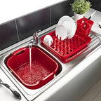 Addis 517946 Large Rectangular 10 Litre Washing Up Bowl with Handles, Red, 39 x 32 x 14 cm