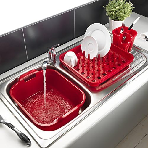 Addis 517946 Large Rectangular 10 Litre Washing Up Bowl with Handles, Red, 39 x 32 x 14 cm