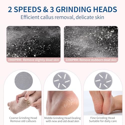 Electric Foot Callus Remover with Dander Vacuum, Rechargeable Waterproof 3 Roller & 2 Speeds Foot File,Professional Portable Pedicure Tool for Care of Dead Skin,Chapped,Callus,Cracks