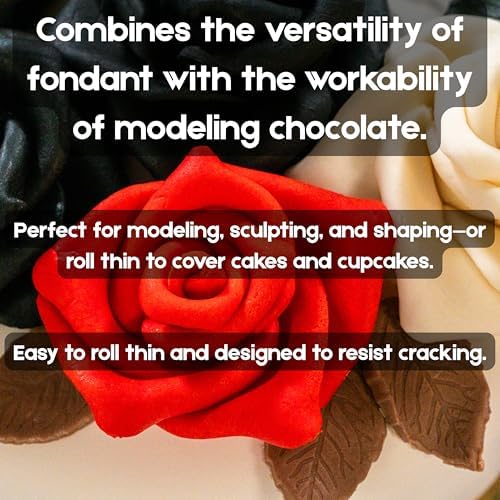 Bakerpan Modeling Chocolate Fondant – Hybrid Fondant for Cake Decorating & Sculpting, Rolls Thin and Resist Cracking, Brown - 1 Pound