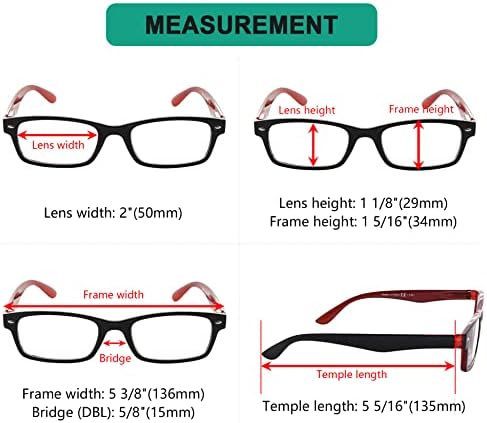 Eyekepper Reading Glasses with Spring Hinges for Women 5 Pack Black-red Frame Readers +2.25