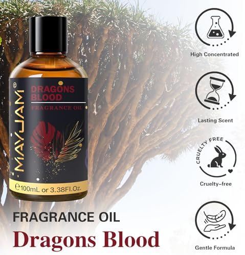MAYJAM 100ML/3.38FL.OZ Dragons Blood Fragrance Oils with Glass Dropper, Essential Oils for Diffusers for Home, Long Lasting Scented Oils for Diffusers Soap Candle Making
