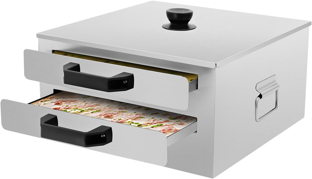 2 Layer Rice Noodle Roll Steamer,304 Stainless Steel Steamed Vermicelli Roll Steamer With Top Open Steam Tray,Extra Tray Stainless Steel Square Tier,Chinese Cheung Fun Cuisine Recipes Cookware For Stove,Induction Cooktop
