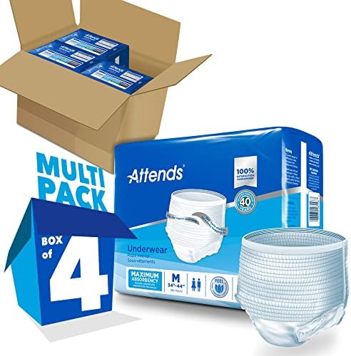 Attends Adult Absorbent Underwear, Medium [80 Count] - Maximum Absorbency for Men and Women - Disposable Pull-On Diapers with Tear-Away Sides and Breathable Waistband - AP0720