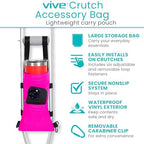 Vive Crutch Bag & Hand Grip Pads - Water-Resistant Pouch with Foam Padding - Tote for Broken Leg Crutches with Storage Pockets - Ergonomic, Orthopedic, Lightweight - Medical Crutch Accessories