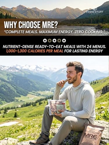 MRE Meals Ready to Eat – Military Survival Food Kit for Camping, Hiking, Hunting, Fishing, Outdoor Adventure & Emergency Preparedness – Complete Meal Rations with Flameless Heater, Long Shelf Life (Inspection Date 2026), Random Menu 1 Pack
