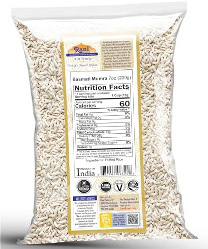 Rani Basmati Mumra (Puffed Rice) 7oz (200g) ~ All Natural | No Color | Gluten Friendly | Vegan | NON-GMO | Kosher | No Salt or fillers | Indian Origin