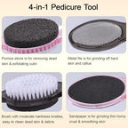 Foot Brush and Pumice Stone for Feet, 4-in-1 Foot File Callus Remover, Feet Scrubber Brush, Rasp and Sand Paper Pedicure Tools, Multi Purpose for Home Foot Care, 2 Pcs, Clear Black and Pink