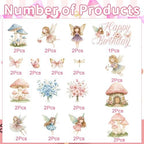Fairy Birthday Party Cake Decorations, 33PCS Pink Fairy Happy Birthday Cake Topper and Cupcake Toppers, Mushroom Garden Fairytale Decor for Girls Women