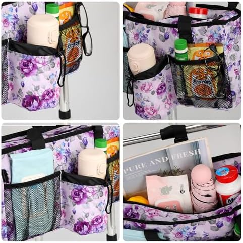 Walker Accessories for Folding Walker Seniors with Cup Holder Walker Bag Organizer Pouch Storage Buckle Carry Things