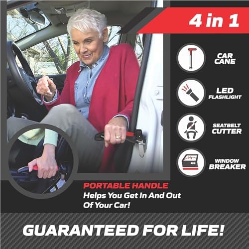 EMSON Original Car Cane 2Pk – All in 1 Car Handle Assist for Elderly Car Door Handle, Seat Belt Cutter, Window Breaker, Flashlight, Car Door Handle for Elderly Easy Exit