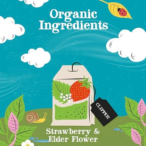 Clipper Tea Organic Strawberry & Elderflower Herbal Tea – 50 Count (Pack of 1) – Caffeine Free & Non-GMO – Unbleached, Plastic-Free Tea Bags – Delicious Hot or Iced Fruit Infusion