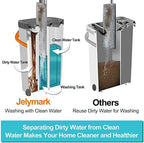 Jelymark Flat Mop and Bucket with Wringer Set, Separates Dirty and Clean Water, 3-Chamber Mop Wet and Dry Use, Not-Hands Squeeze Mops for Floor Cleaning, 8 Reusable Microfiber Mop Pads Included
