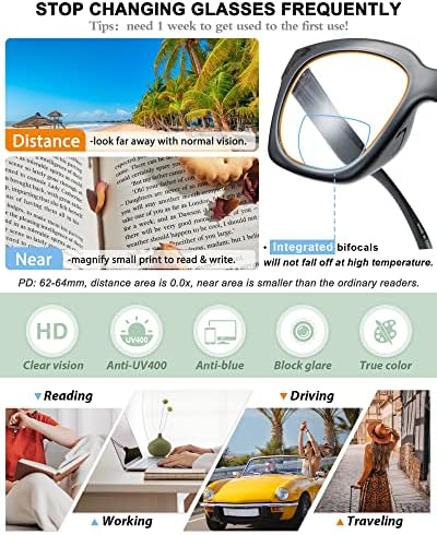 MARE AZZURO Oversized Bifocal Reading Glasses Women Blue Light Blocking Readers 1.0 1.25 1.5 1.75 2.0 2.25 2.5 2.75 3.0 3.5