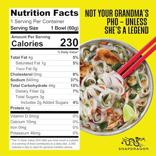 Snapdragon Chicken Pho Instant Noodle Bowl Six Pack, Rich Chicken Flavored Broth with Rice Noodles, Gluten Free, No Artificial Flavors, 6 2.1oz Bowls