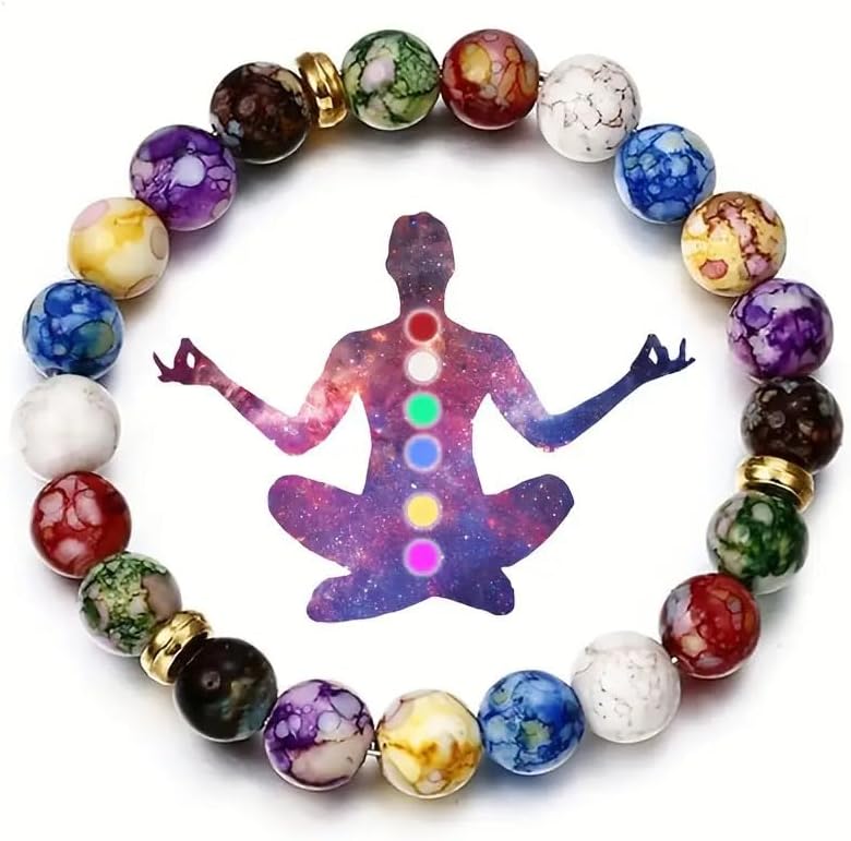 7 Chakra Reiki Bracelets for Women Rainbow Resin Beads Bracelet Natural Stone Yoga Beaded Chakras Bracelet Jewelry Gifts
